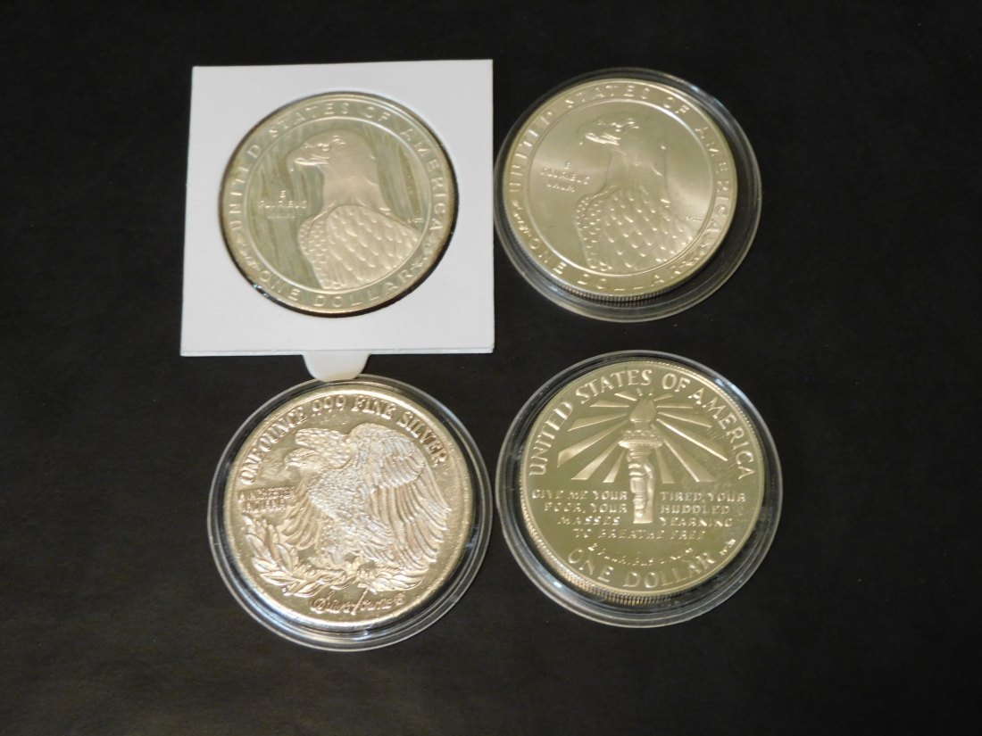  USA 3X 1 DOLLAR 1993-1986- AND 1 OUNCE .999 SILVER.GRADE-PLEASE SEE PHOTOS.   