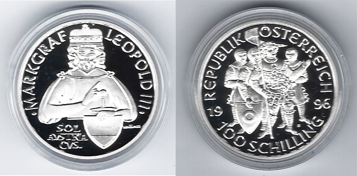  SZAIVERT ÖSTERREICH 2. REPUBLIK MILLENIUMSSERIE 100 SCHILLING 1996 MARKGRAF LEOPOLD III.   