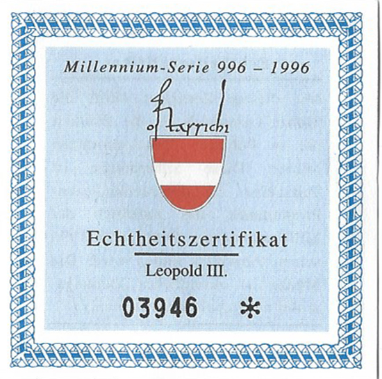  SZAIVERT ÖSTERREICH 2. REPUBLIK MILLENIUMSSERIE 100 SCHILLING 1996 MARKGRAF LEOPOLD III.   