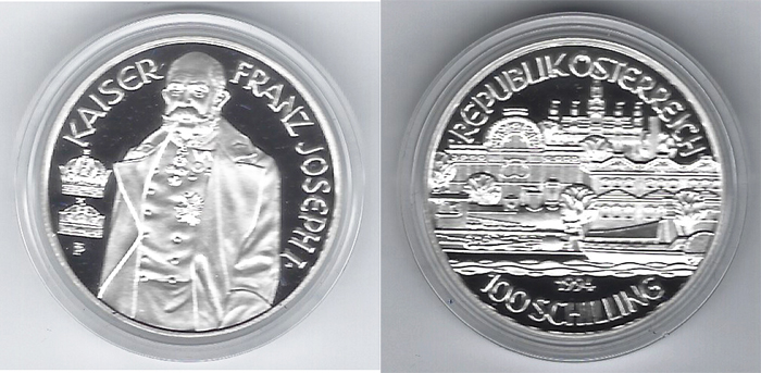  SZAIVERT ÖSTERREICH 2. REPUBLIK MILLENIUMSSERIE 100 SCHILLING 1994 FRANZ JOSEPH I.   