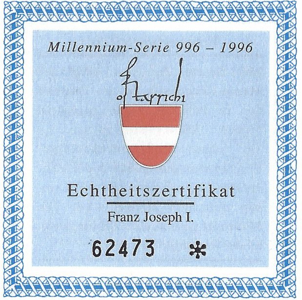  SZAIVERT ÖSTERREICH 2. REPUBLIK MILLENIUMSSERIE 100 SCHILLING 1994 FRANZ JOSEPH I.   