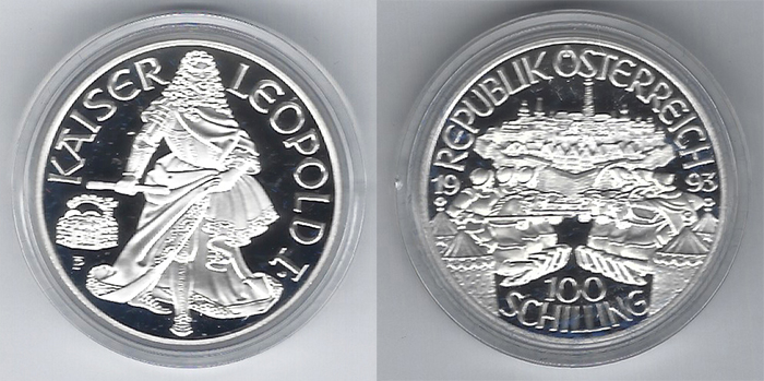  SZAIVERT ÖSTERREICH 2. REPUBLIK MILLENIUMSSERIE 100 SCHILLING 1993 LEOPOLD I.   