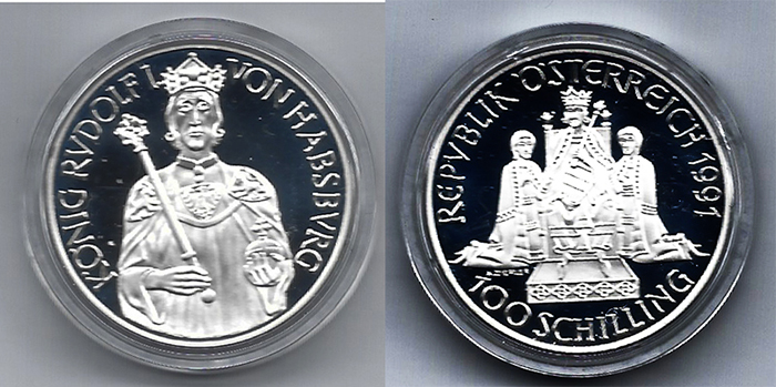  SZAIVERT ÖSTERREICH 2. REPUBLIK MILLENIUMSSERIE 100 SCHILLING 1991 RUDOLPH I.   