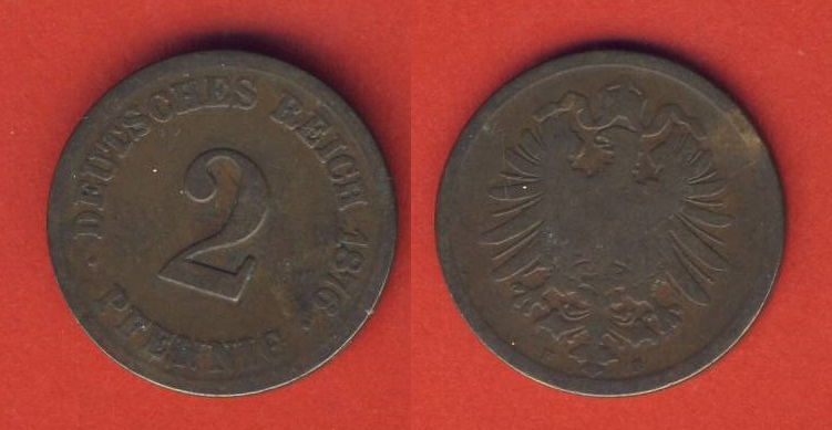  Kaiserreich 2 Pfennig 1876 F   