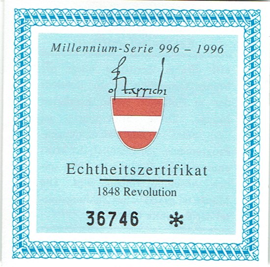  SZAIVERT ÖSTERREICH 2. REPUBLIK MILLENIUMSSERIE 100 SCHILLING 1994 REVOLUTION 1848 ERZHERZOG JOHANN   