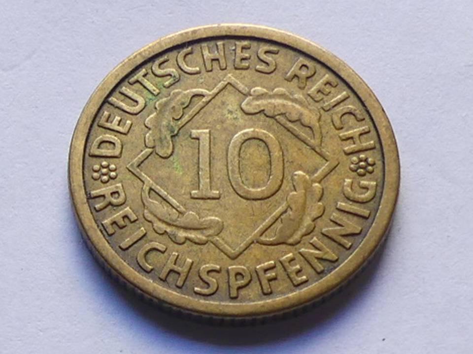  Deutschland Weimarer Republik 10 Pfennig 1924 J, seltener Jahrgang.   