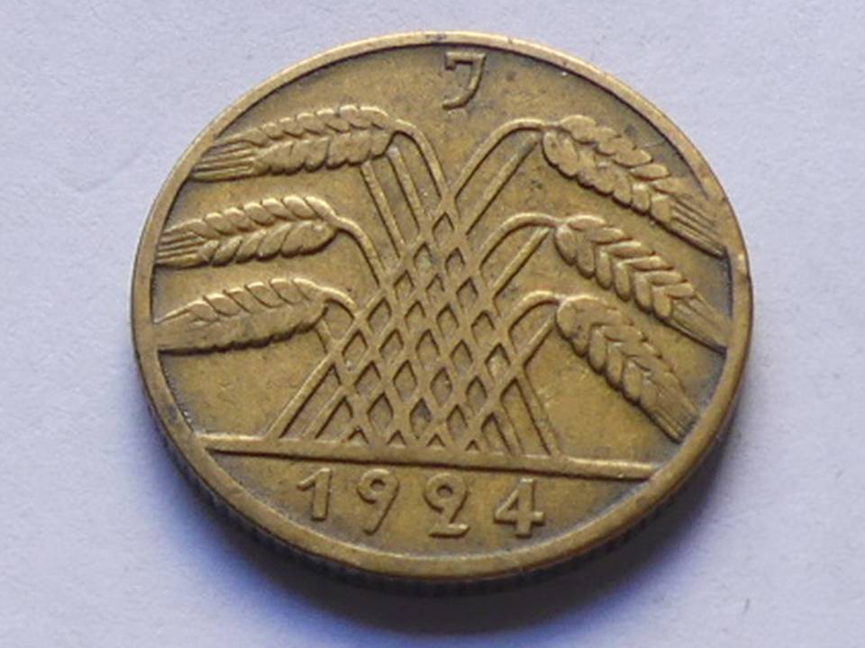  Deutschland Weimarer Republik 10 Pfennig 1924 J, seltener Jahrgang.   