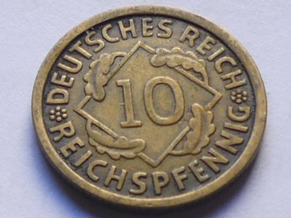  Deutschland Weimarer Republik 10 Pfennig 1925 J, seltener Jahrgang.   