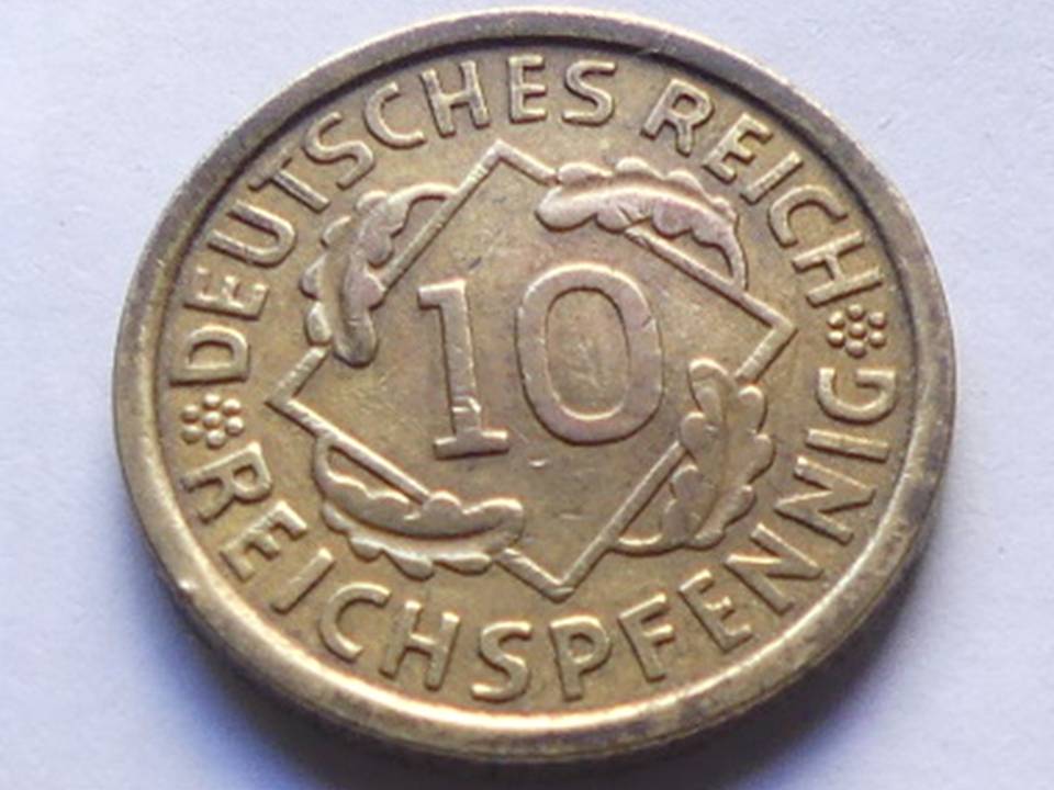  Deutschland Weimarer Republik 10 Pfennig 1928 A, seltener Jahrgang.   