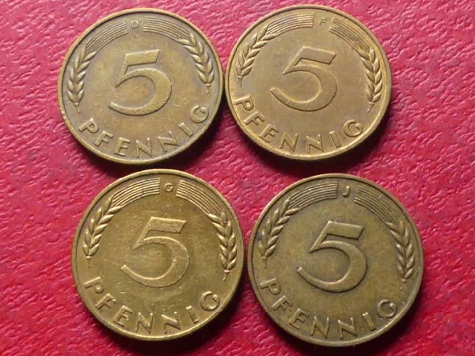  Münzsatz 4 x 5 Pfennig 1967 DFGJ - selten   