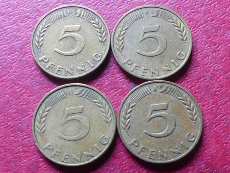  Münzsatz 4 x 5 Pfennig 1968 DFGJ - selten   