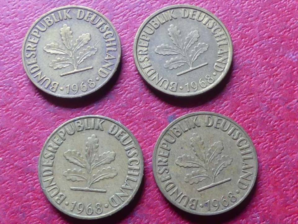  Münzsatz 4 x 5 Pfennig 1968 DFGJ - selten   