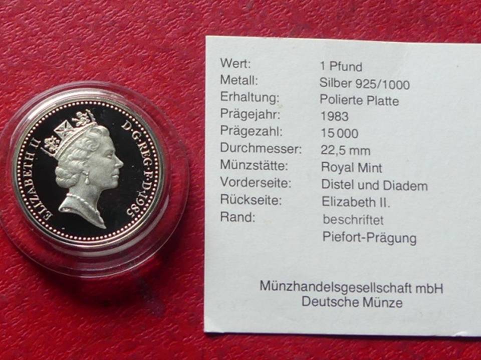  1985 Piedfort £1 One Pound Silver Coin, PP, Schottische Version, ca. 19 Gramm.   