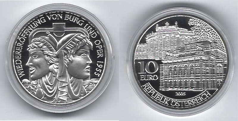  SZAIVERT 2. REPUBLIK ÖSTERREICH 10 EURO 2005 BURG UND OPER OVP POLIERTE PLATTE ZERTIFIKAT   