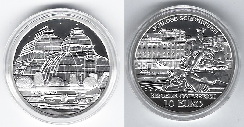  SZAIVERT 2. REPUBLIK ÖSTERREICH 10 EURO 2003 SCHLOSS SCHÖNBRUNN OVP POLIERTE PLATTE ZERTIFIKAT   