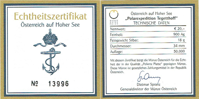  SZAIVERT 2. REPUBLIK ÖSTERREICH 20 EURO 2005 POLAREXPEDITION OVP POLIERTE PLATTE ZERTIFIKAT   