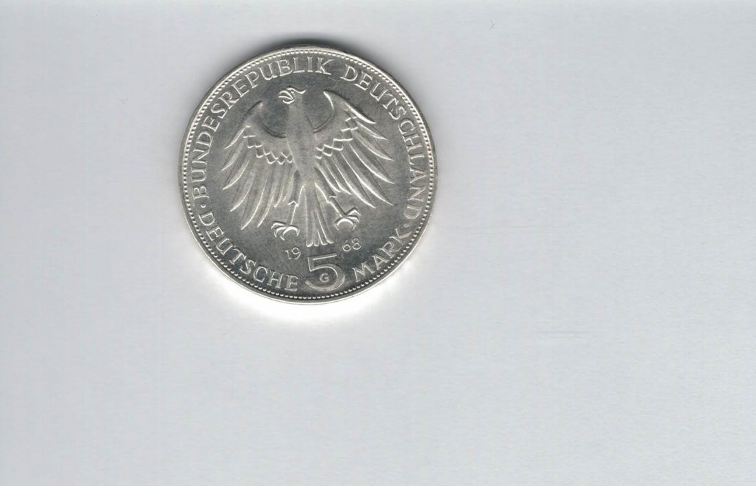  5 Mark 1968 G Johannes Gutenberg silber á 7g fein BRD Deutschland Spittalgold9800 (4601   