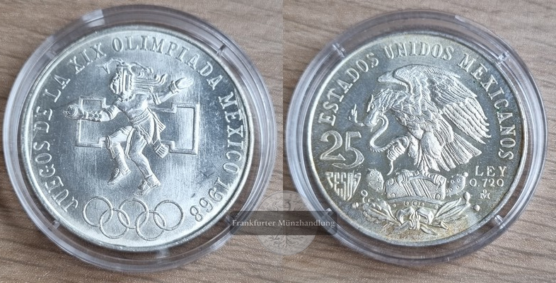  Mexiko, 25 Pesos 1968  Sommer Olympiade - Mexico City   FM-Frankfurt  Feinsilber: 16,2g   