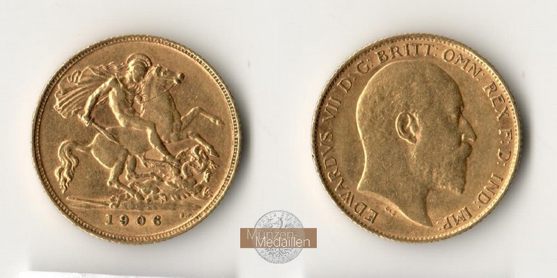 Grossbritannien, Edward VII. 1902-1910 MM-Frankfurt Feingold: 3,66g 1/2 Sovereign 1906 