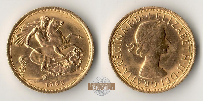 Grossbritannien  Sovereign MM-Frankfurt  Feingold: 7,32g Elisabeth II. 1968 