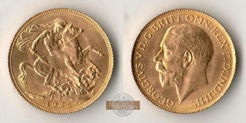 Grossbritannien  Sovereign MM-Frankfurt Feingold: 7,32g Georg V. 1910-1936 1925 