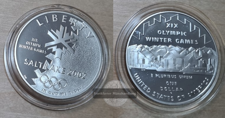  USA 1 Dollar, 2002 P XIX. Olympische Winterspiele, Salt Lake City 2 FM-Frankfurt  Feinsilber: 24,06g   