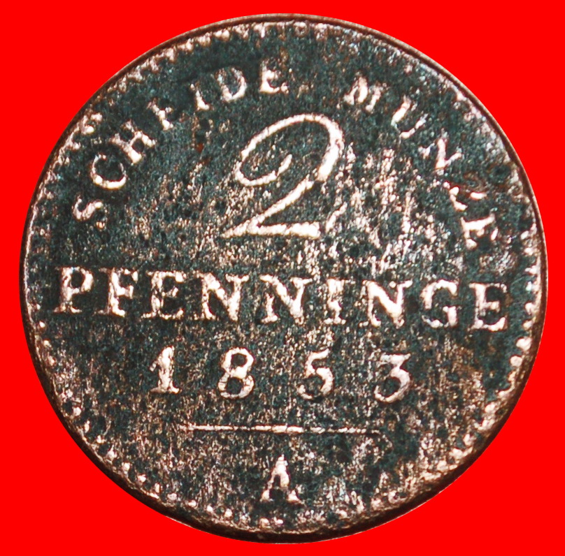  Ⰶ PRUSSIA (1846-1860):  GERMANY ★ 2 PFENNIGS 1853A! WILLIAM IV (1840-1861) LOW START ★ NO RESERVE!   