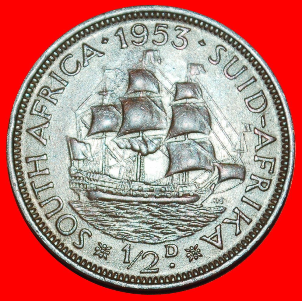  Ⰶ ELISABETH II. (1953-2022): SÜDAFRIKA ★ 1/2 PENNY 1953 SCHIFF (1953-1960)!★OHNE VORBEHALT!   