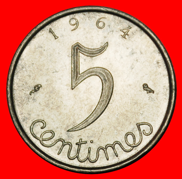  Ⰶ FIFTH REPUBLIC 1960-1964: FRANCE ★ 5 CENTIMES 1964 UNC MINT LUSTRE!★LOW START★ NO RESERVE!   