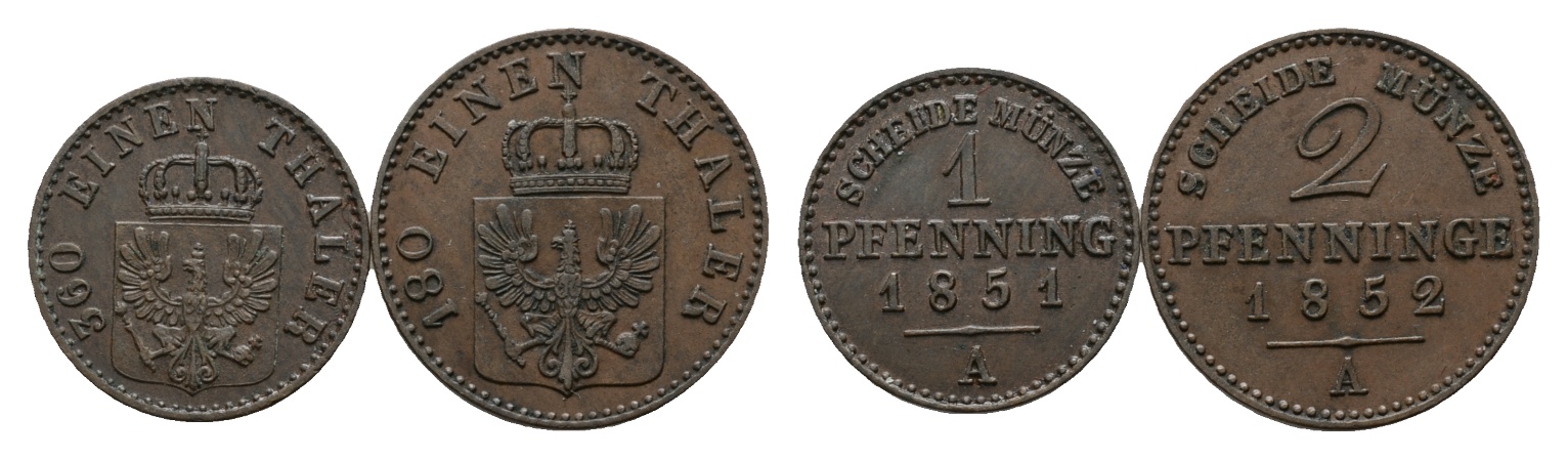  Altdeutschland, 2 Kleinmünzen 1851 / 1852   