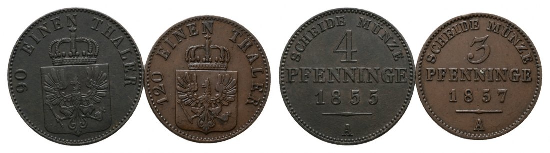  Altdeutschland, 2 Kleinmünzen 1855 / 1857   