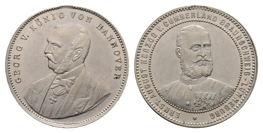  Medaille; Georg V. König von Hannover, CuNi; entfernter Henkel; 18,56 g; Ø 35,90 mm   