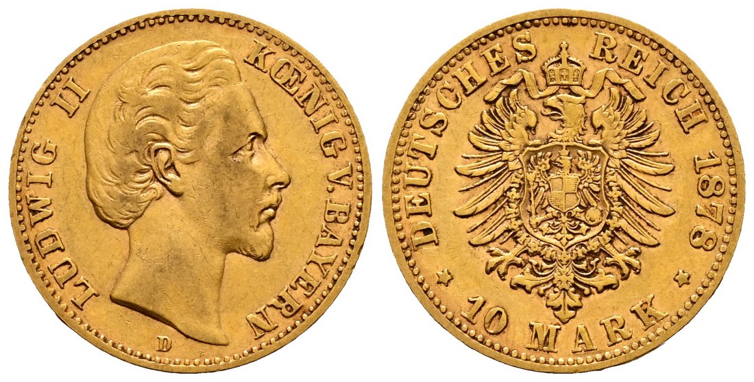 PEUS 2232 Bayern - Kaiserreich 3,58 g Feingold. Ludwig II. (1864 -1886) 10 Mark GOLD 1878 D München Sehr schön