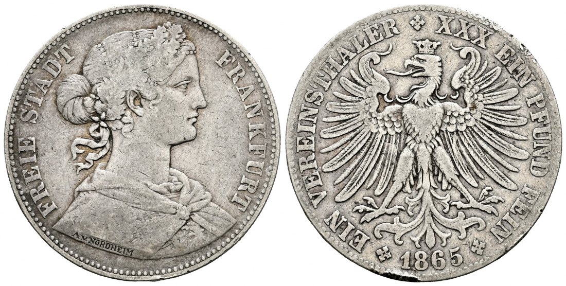 PEUS 2235 Frankfurt Francofortia Vereinstaler 1865 Randfehler, Sehr schön