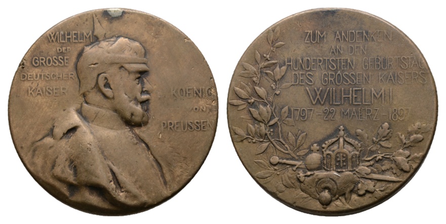  Medaille; Wilhelm der Grosse;Bronze; 31,98 g; Ø 39,70 mm   