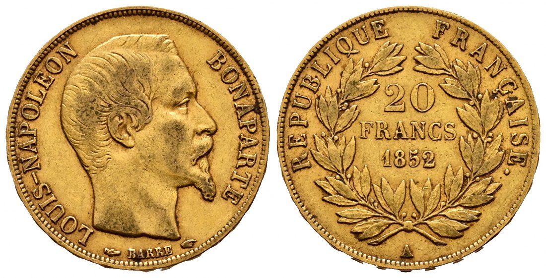 PEUS 2242 Frankreich 5,81 g Feingold. Louis Napoleon (1848 - 1852) 20 Francs GOLD 1852 A Sehr schön