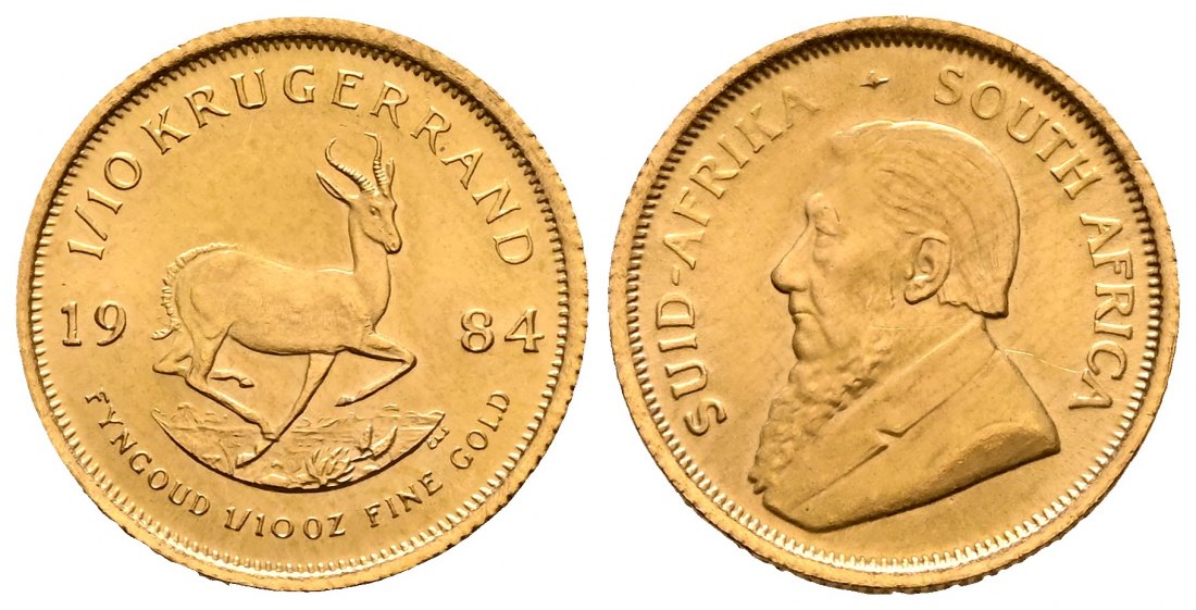 PEUS 2245 Süd-Afrika 3,11 g Feingold 1/10 Krügerrand GOLD 1/10 Unze 1984 Vorzüglich +