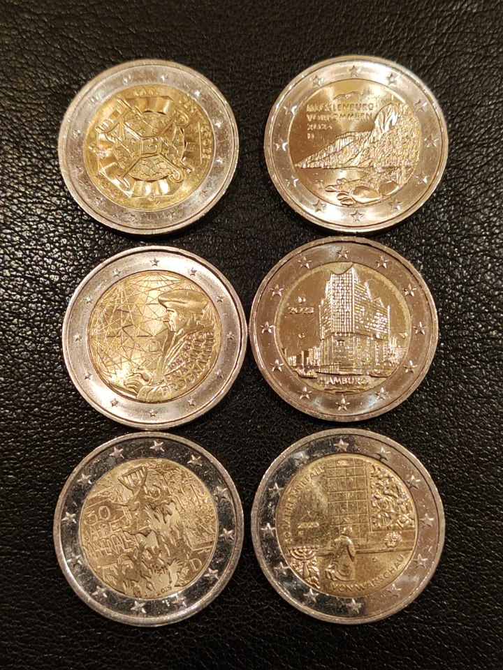  Deutschland 6 x 2 Euro Gedenkmünzen   