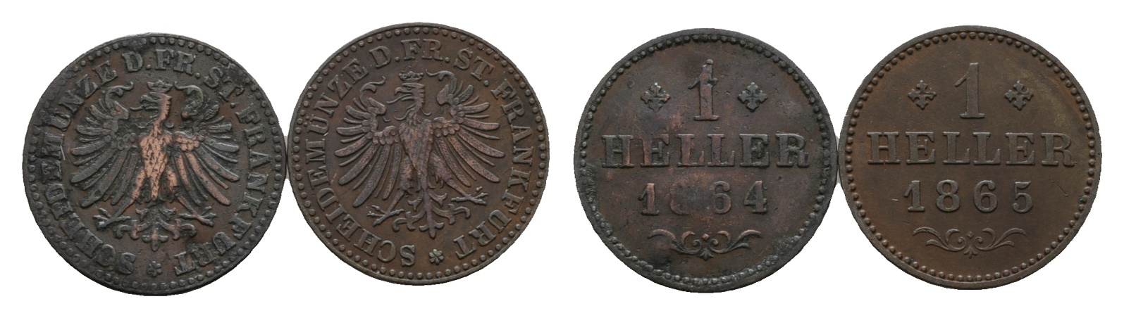  Altdeutschland; Frankfurt; 2 Kleinmünzen 1864 /1865   