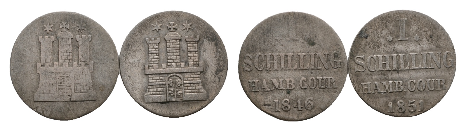  Altdeutschland; Hamburg; 2 Kleinmünzen 1846 /1851   