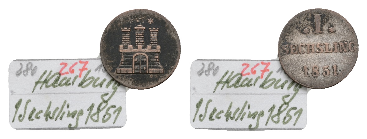  Altdeutschland; Hamburg; Kleinmünze 1851   