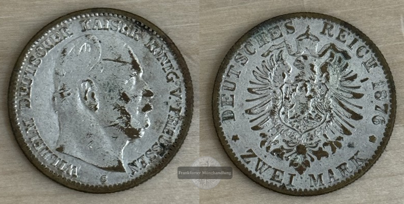  Deutsches Kaiserreich  2 Mark  1876  Wilhelm Deutscher Kaiser/ König  FM-Frankfurt Feinsilber: 10g   