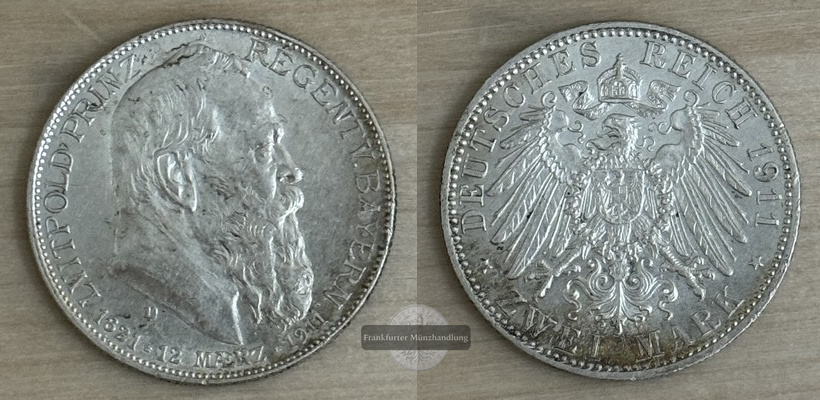  Deutsches Kaiserreich. Bayern, Luitpold  2 Mark  1911 D   FM-Frankfurt Feinsilber: 10g   