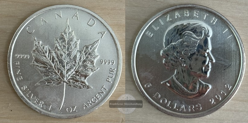  Kanada  5 Dollar 2012  Maple Leaf   FM-Frankfurt    Feinsilber: 31,1g   