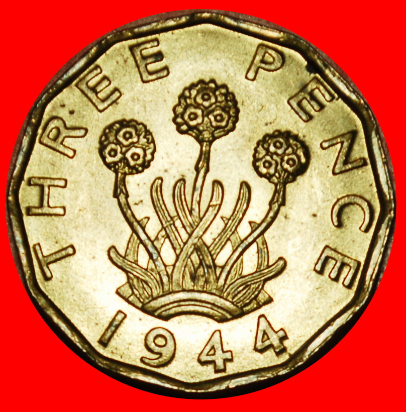  Ⰶ WITH INDIA WARTIME (1939-1945):GREAT BRITAIN★3 PENCE 1944 GEORGE VI (1937-★LOW START ★ NO RESERVE!   