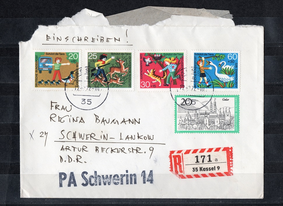  BRD 1972 Einschreiben mit Mi.711-714 + Mi.704 Echt gelaufen   