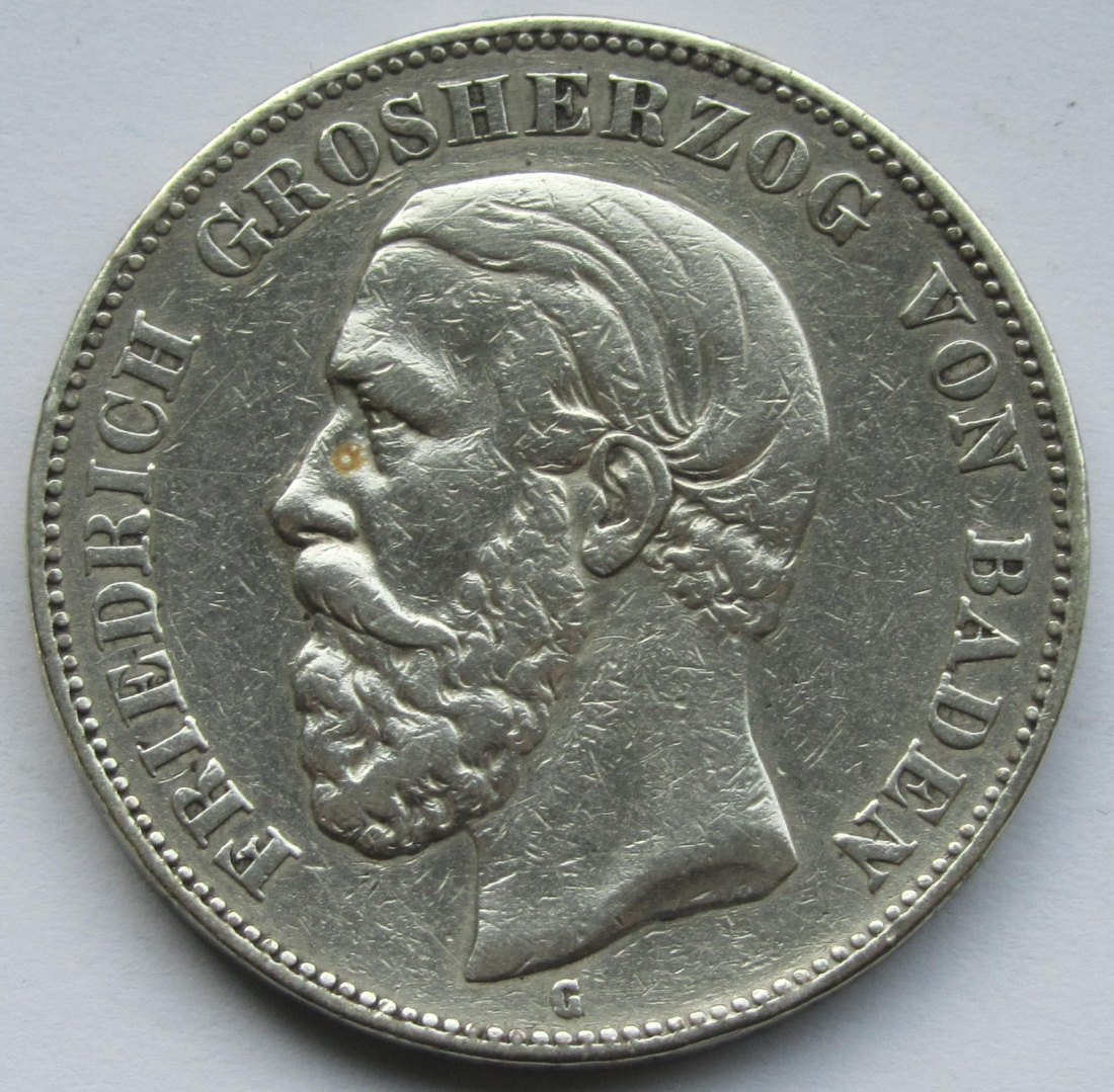  Kaiserreich: Baden, 5 Mark Friedrich I. (Jaeger 27), 1876   