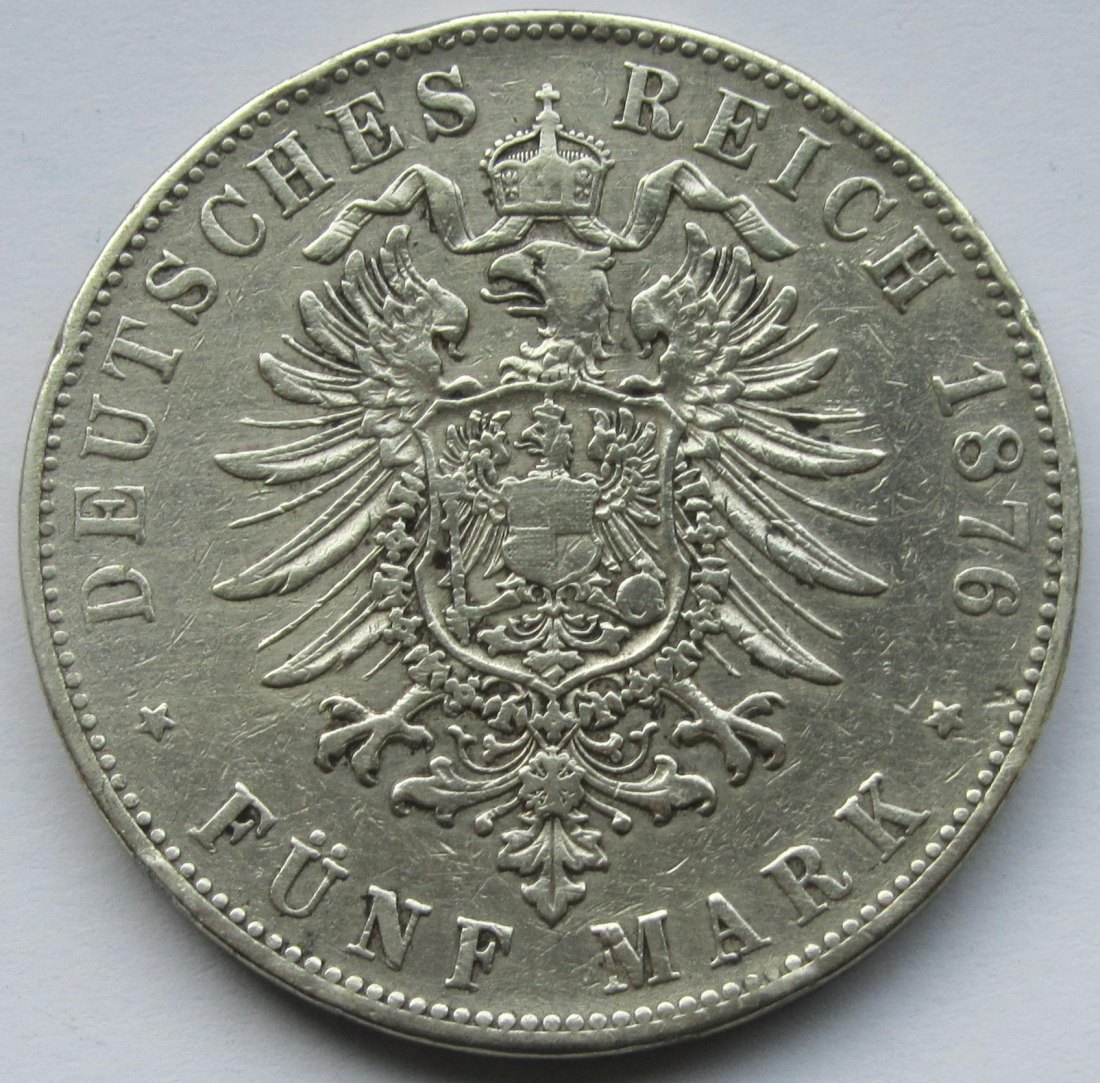  Kaiserreich: Baden, 5 Mark Friedrich I. (Jaeger 27), 1876   