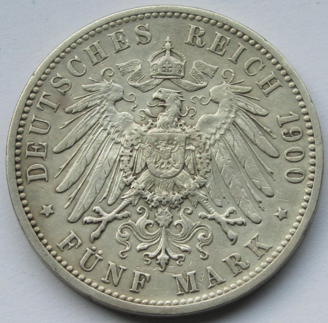  Kaiserreich: Baden, 5 Mark Friedrich I. (Jaeger 29), 1900   