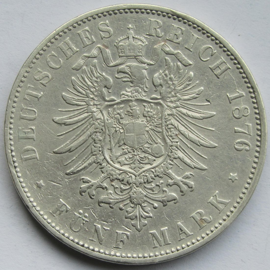  Kaiserreich: Hessen, 5 Mark Ludwig III. (Jaeger 67), 1876   